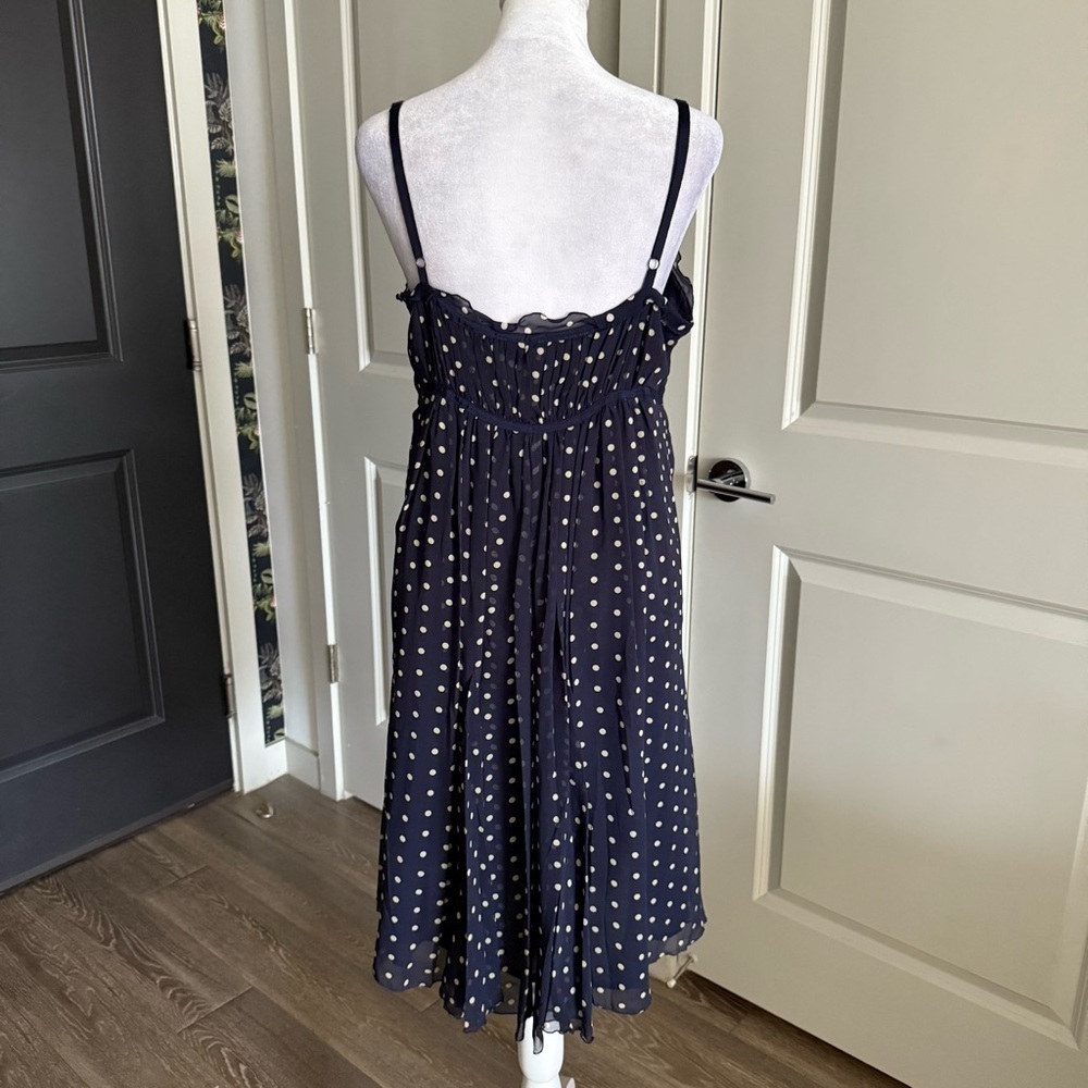 Vintage 90s Vision Apparel 100% Silk Navy and Cream Polka Dot Dress Size 10 - Picture 4 of 7